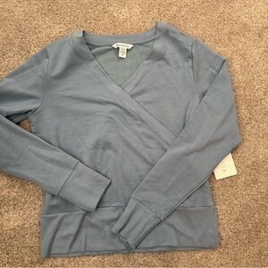 Athleta Blue V-Neck Wrap Sweater